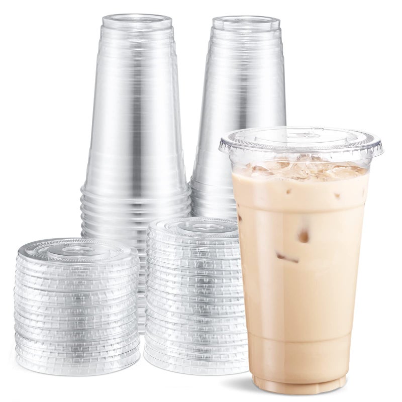 Eupako 24 oz Plastic Cups with Lids, Clear Disposable To Go Cups with Lids for Iced Coffee, Cold Drinks, Smoothies, Bubble Bobaï¼Œ 50 Sets - Image 1
